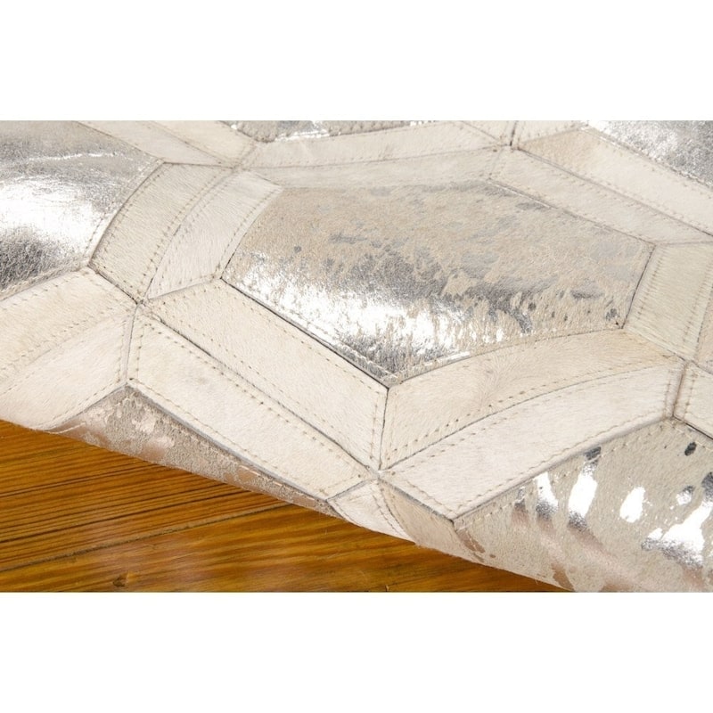 Nourison City Chic Glam Metallic Geometric Hair on Hide Area Rug
