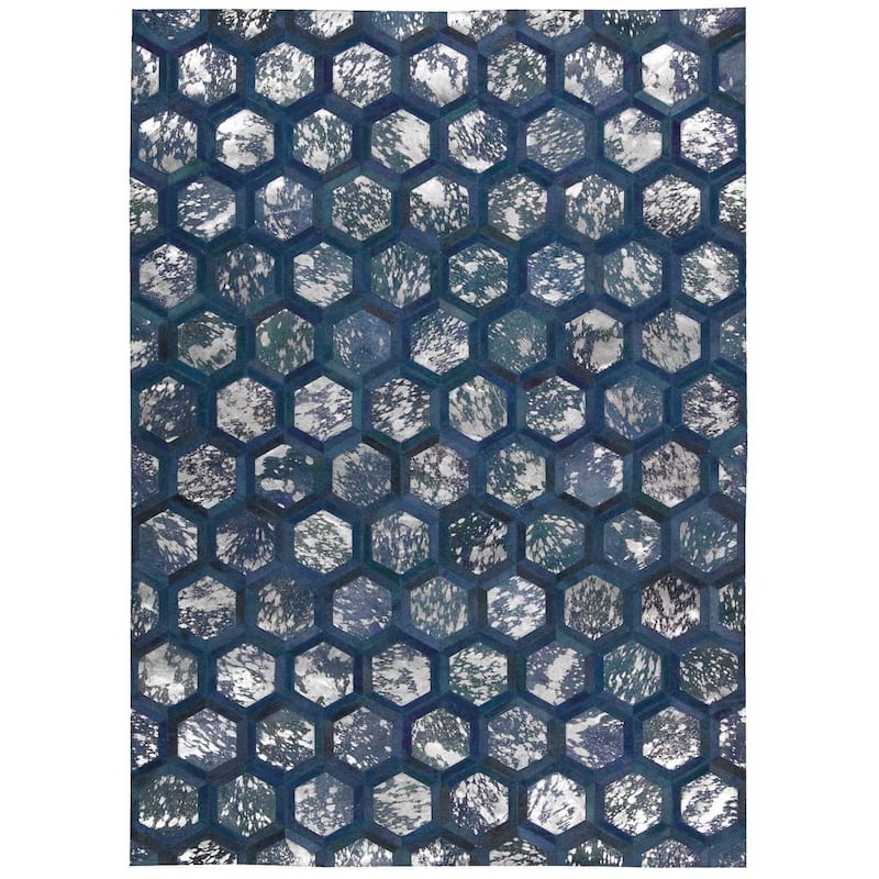 Nourison City Chic Glam Metallic Geometric Hair on Hide Area Rug - 5'3" x 7'5" - Blue - Rectangle