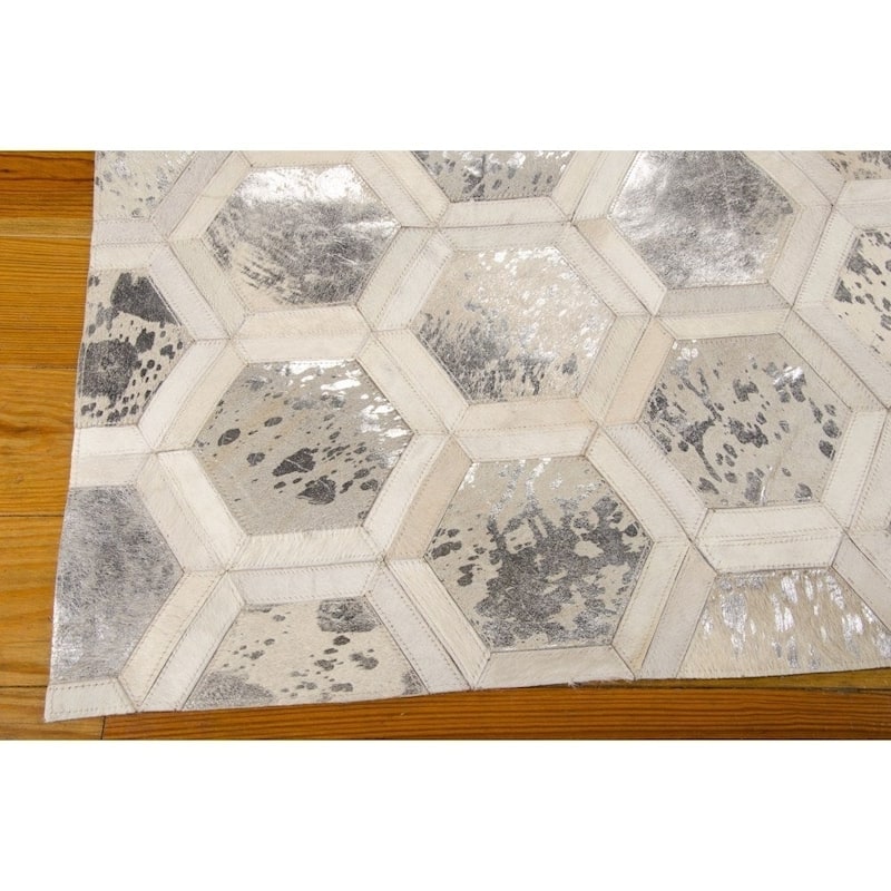 Nourison City Chic Glam Metallic Geometric Hair on Hide Area Rug