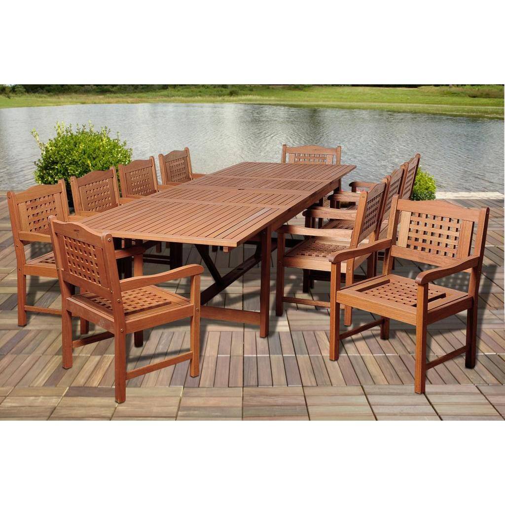 Amazonia Ashley 11-piece Eucalyptus Wood Double Extendable Rectangular Dining Set - 170" L x 100 W x 35" H