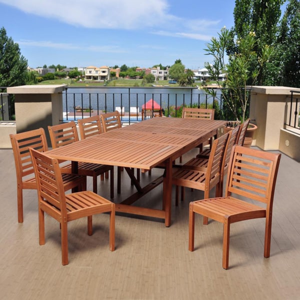 Amazonia Nadia 11-piece Eucalyptus Wood Extendable Dining Set