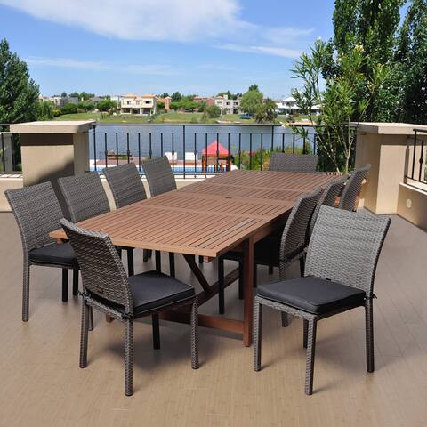 Amazonia Valerie 11 Piece Wood & Wicker Extendable Dining Set