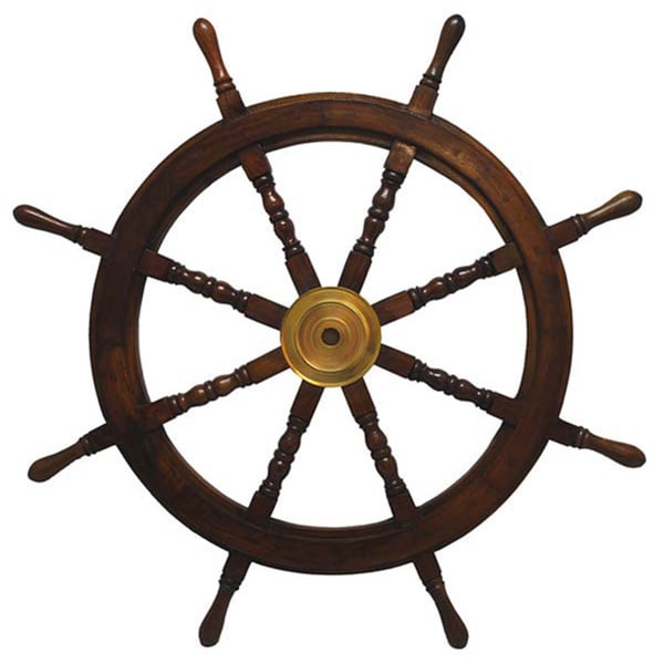 Large Hardwood Nautical Ship Wheel with Brass Center