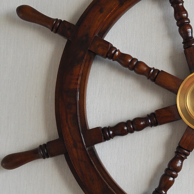 Large Hardwood Nautical Ship Wheel With Brass Center