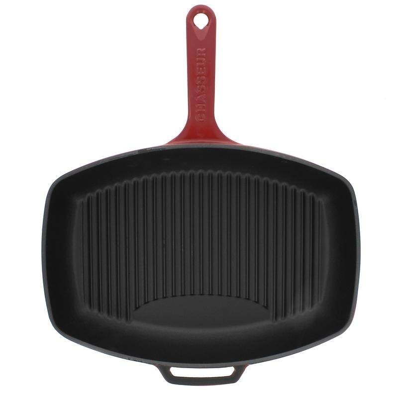 Chasseur 12-inch Red Rectangular French Enameled Cast Iron Grill Pan