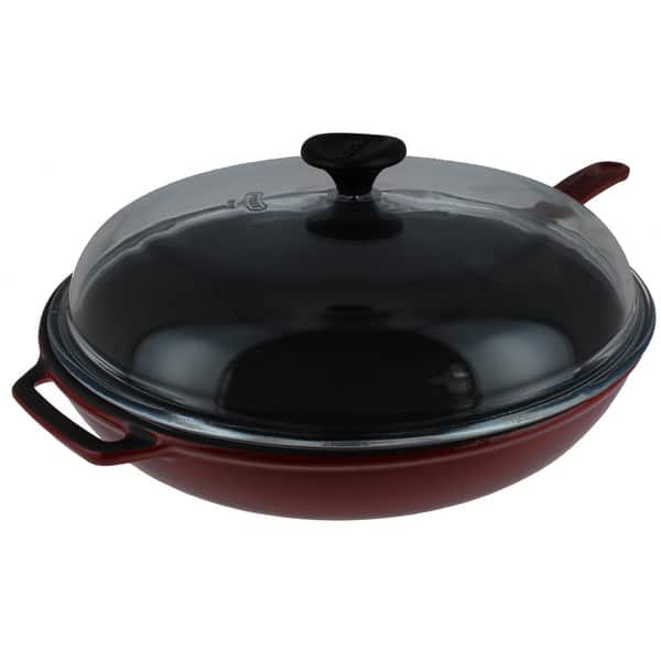 Chasseur 11-inch Red French Enameled Cast Iron Fry Pan with Glass Lid