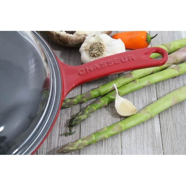 Chasseur 11-inch Red French Enameled Cast Iron Fry Pan with Glass Lid