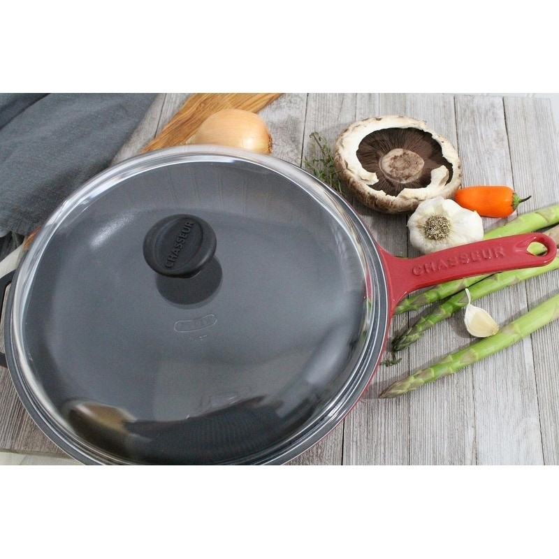 Chasseur 11-inch Red French Enameled Cast Iron Fry pan with Glass Lid