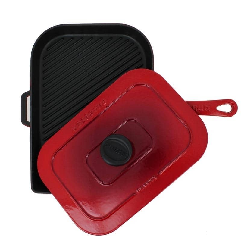 Chasseur 10-inch Red French Enameled Cast Iron Panini Press