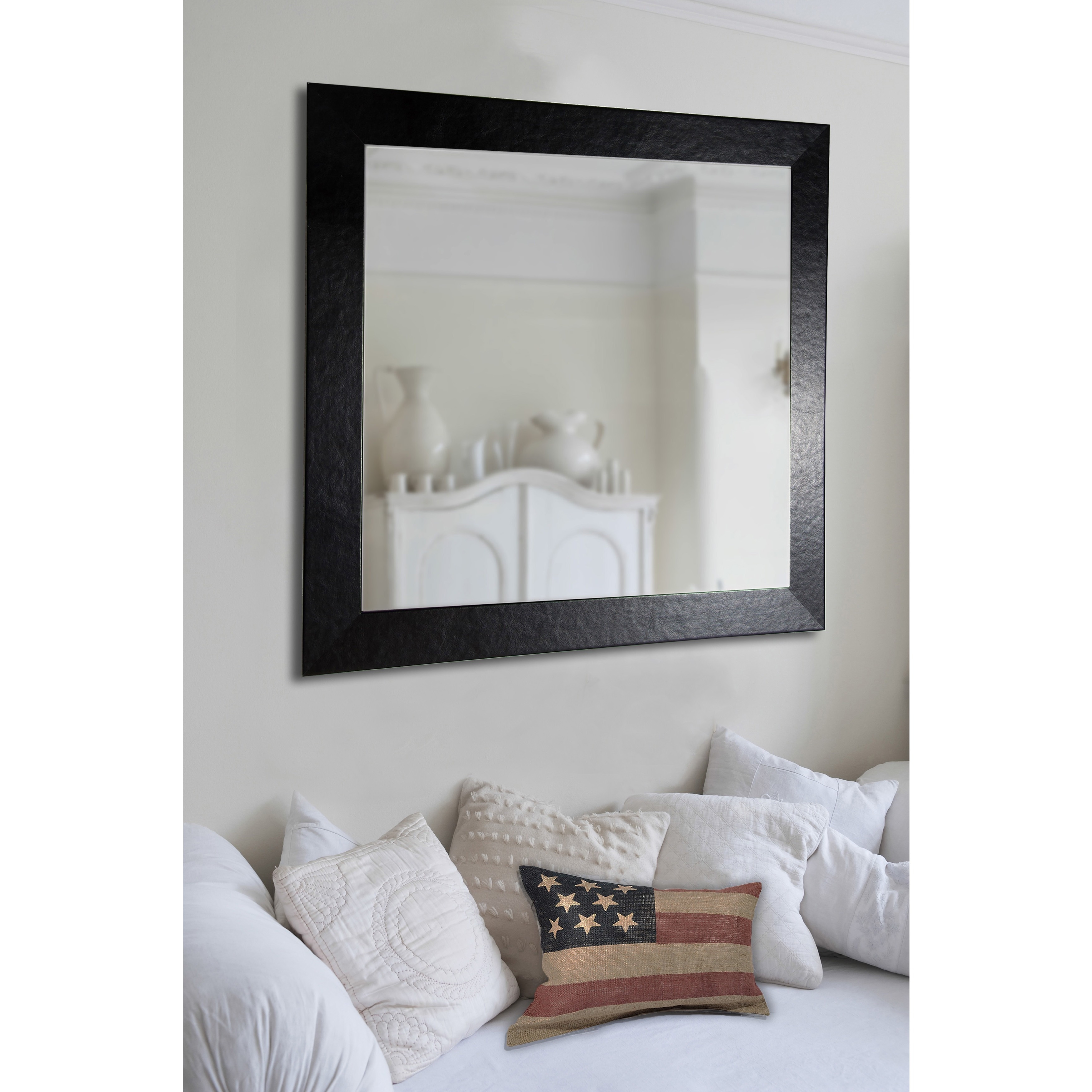 American Made Rayne Ebony Black Leather wrapped Wide Frame Wall Mirror