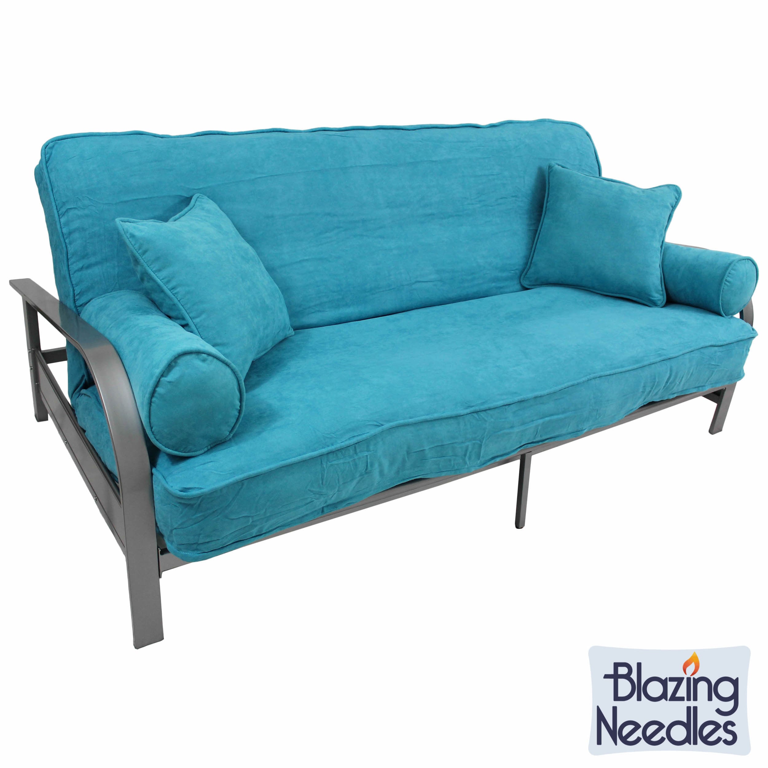 Blazing Needles Full Size 9 inch Futon Set With Microsuede Cover And Pillows And Valencia Frame