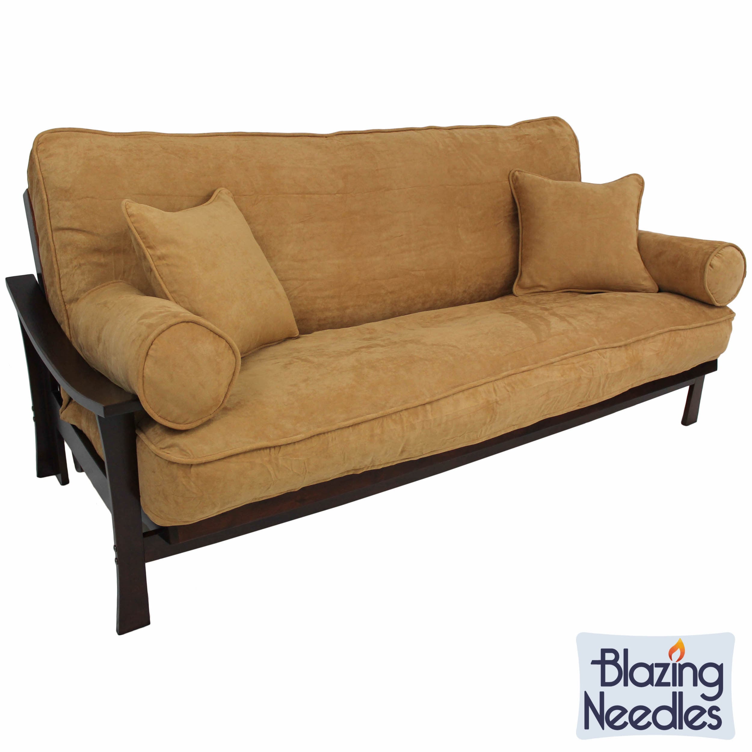 Blazing Needles Full Size 9 inch Futon Set With Microsuede Cover And Pillows And Barcelona Frame