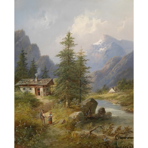 Eduard Boehm 'Scene From Styria' Oil on Canvas Art - Multi