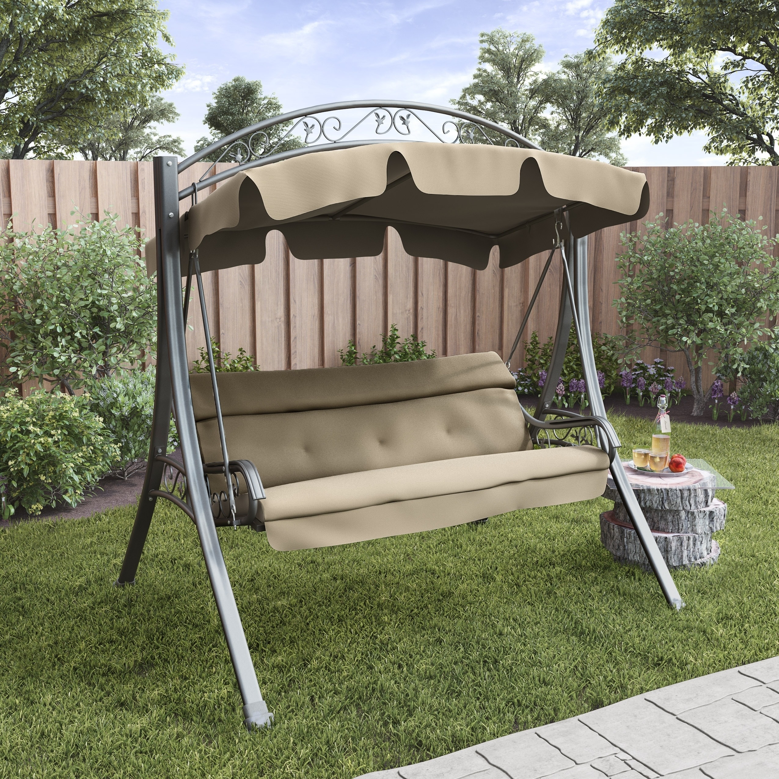 Corliving Nantucket Beige Arched Canopy Patio Swing