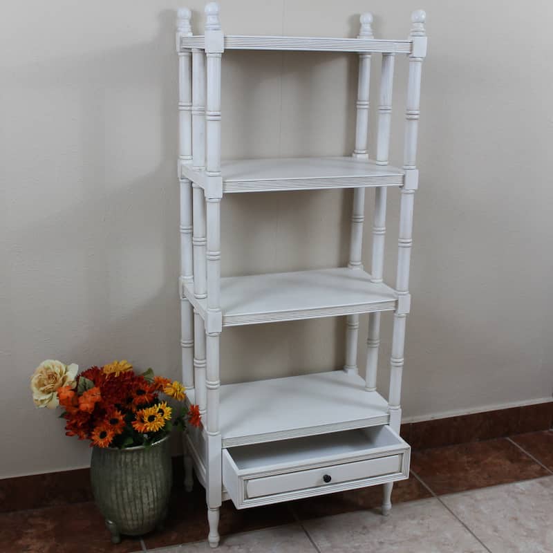 Windsor 4-tier/ 1-drawer Hand-carved Hardwood Bookshelf