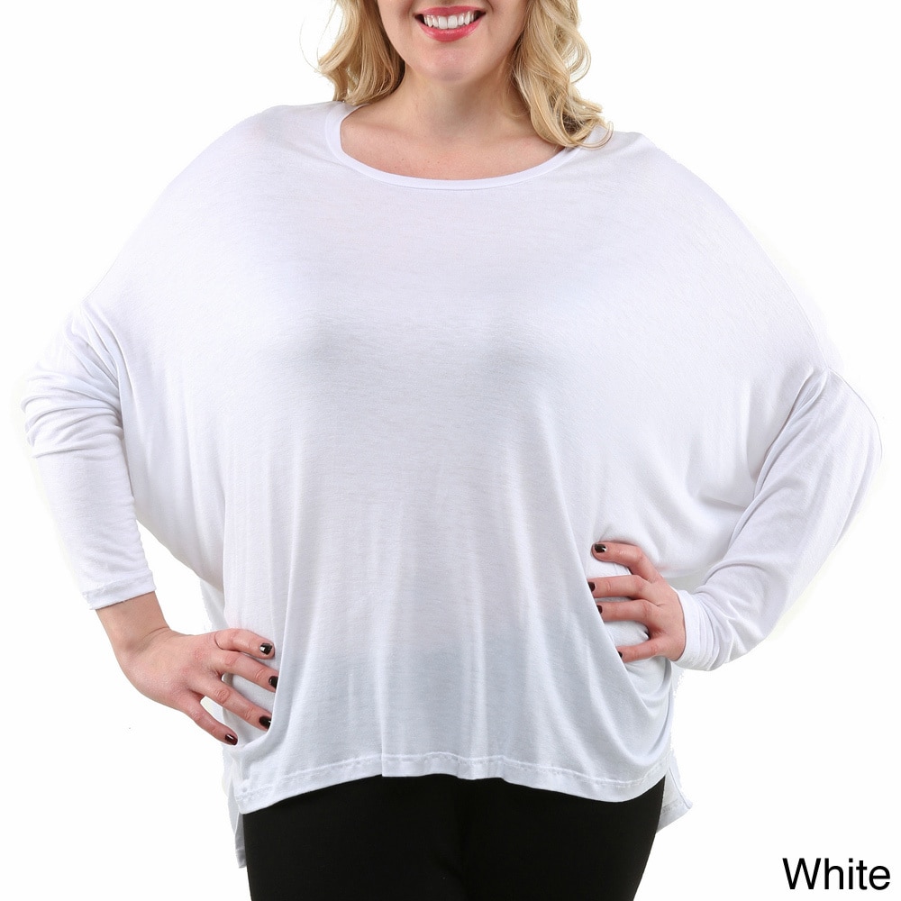 24/7 Comfort Apparel 24/7 Comfort Apparel Womens Plus Size Oversized Long Sleeve Dolman Top White Size 1X (14W  16W)