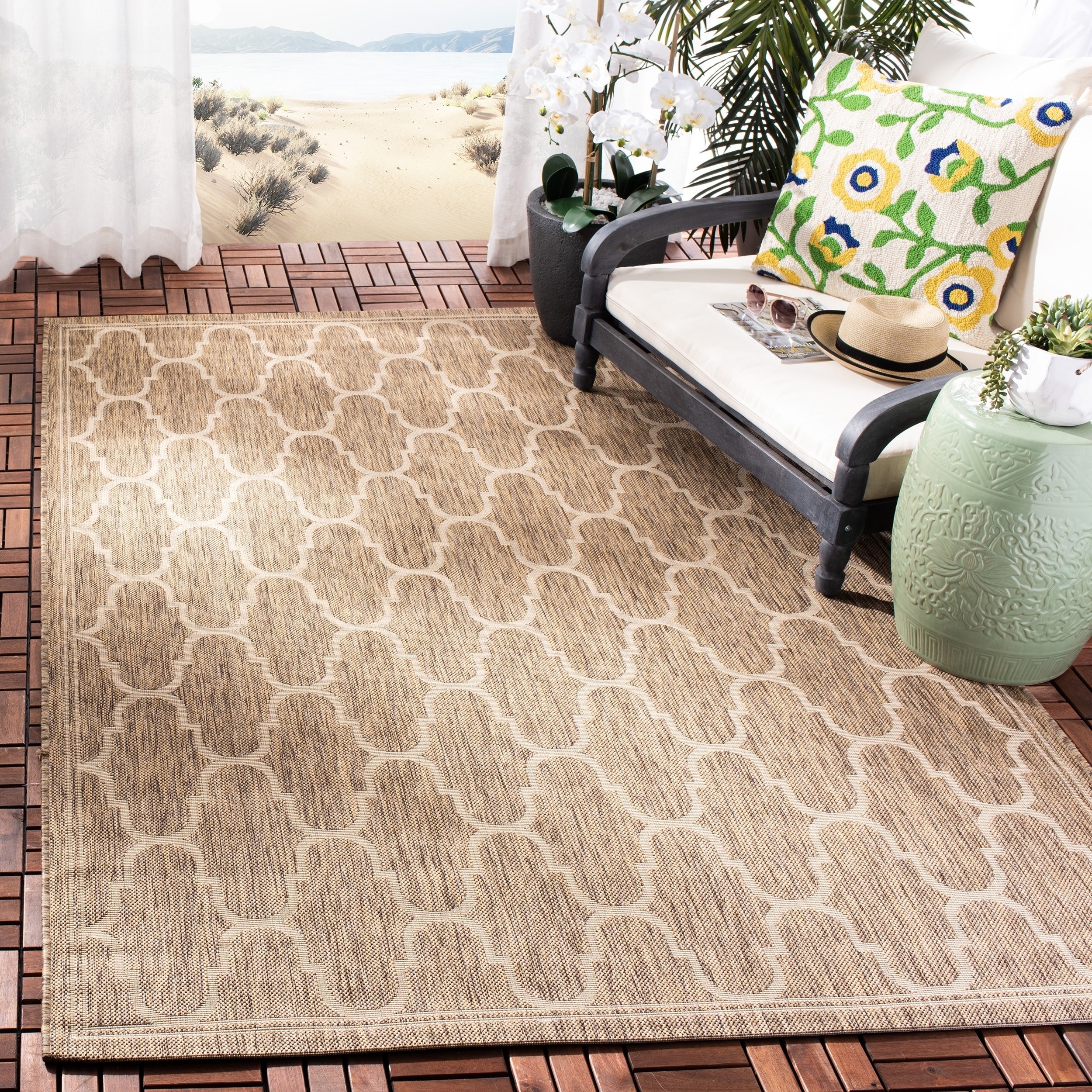 Safavieh Indoor/ Outdoor Moroccan Courtyard Brown/ Beige Rug (8 X 112)