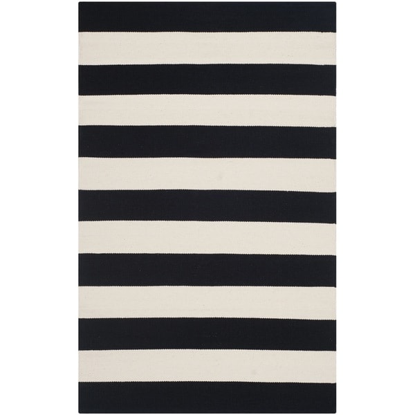 Safavieh Montauk Handmade Caspian Flatweave Black/ Ivory Stripe Cotton Rug - 2'6" x 4'
