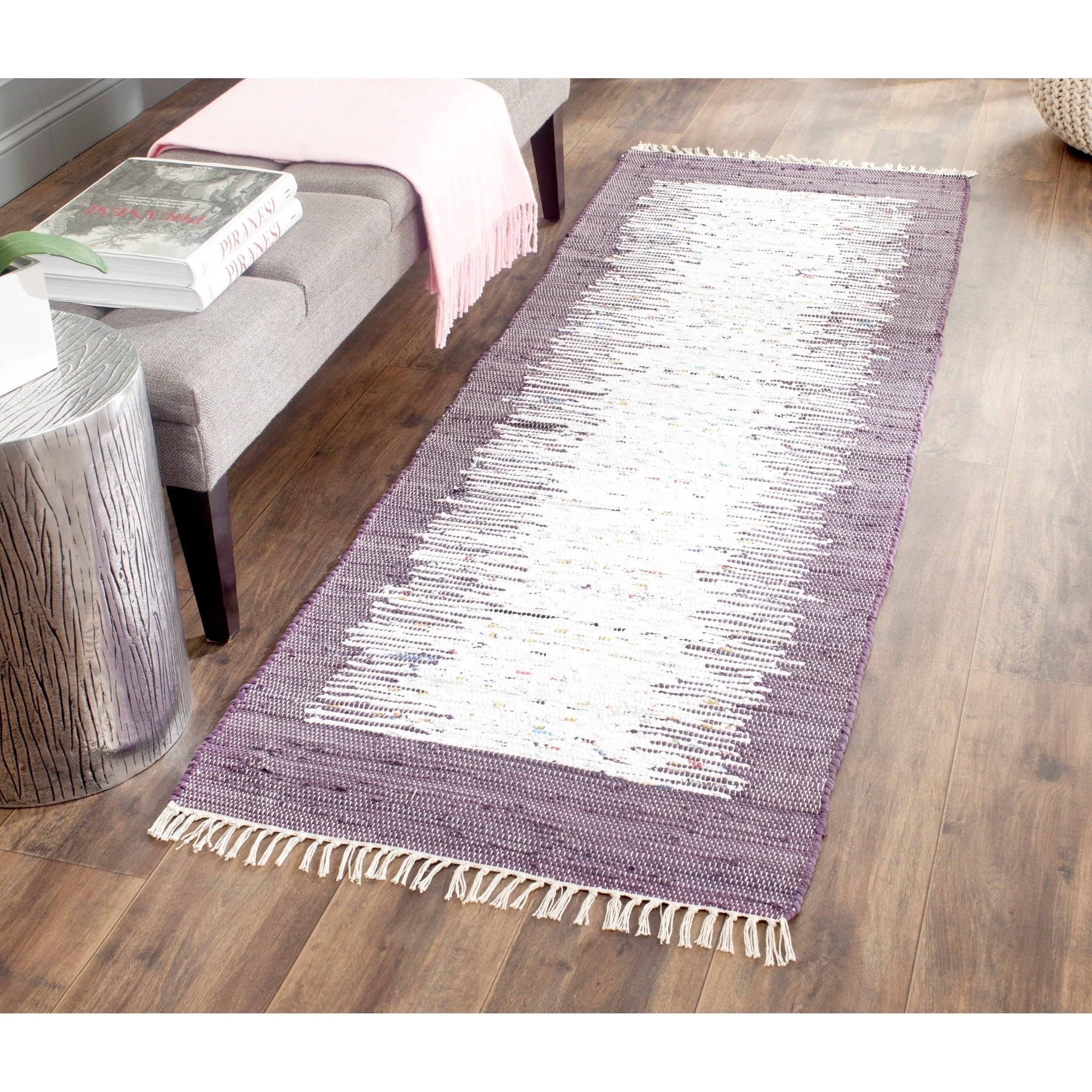 Safavieh Hand woven Montauk Ivory/ Purple Cotton Rug (23 X 7)