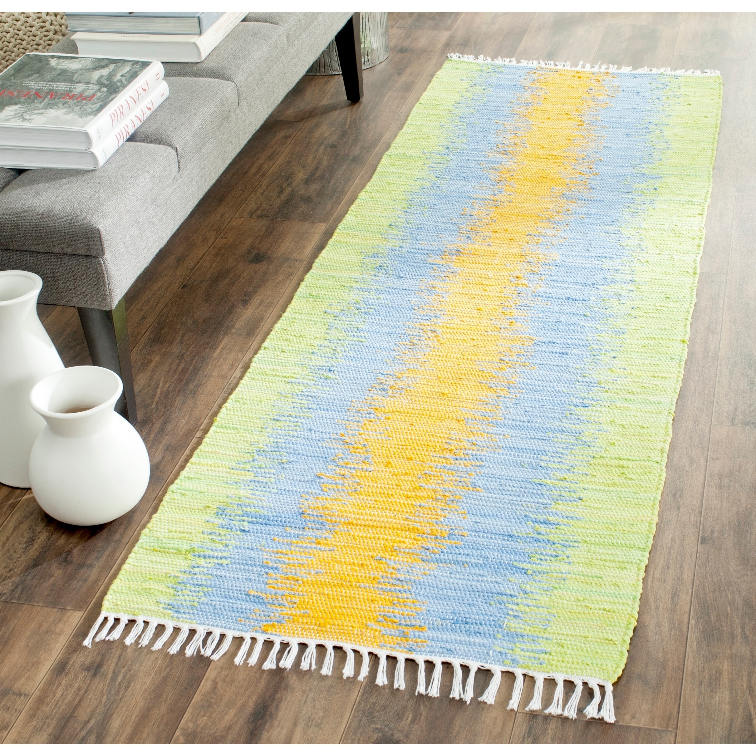 Safavieh Hand woven Montauk Green/ Gold Cotton Rug (23 X 7)