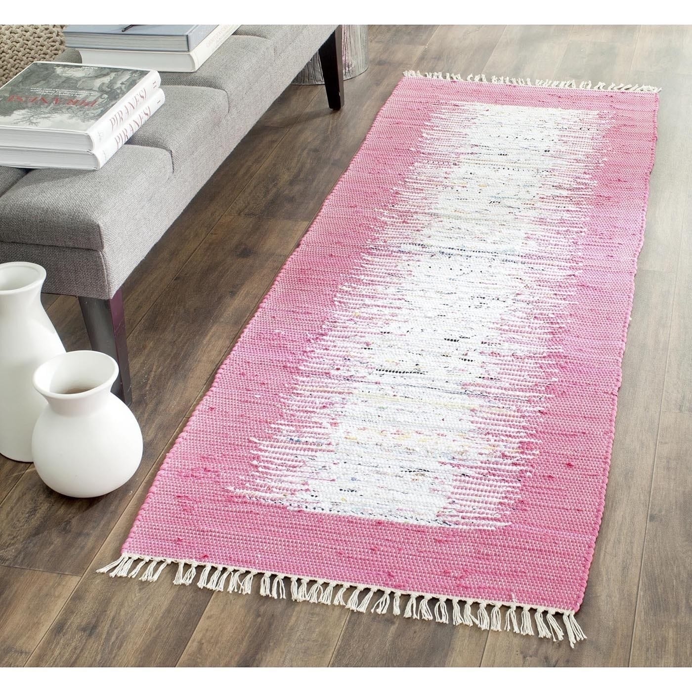 Safavieh Hand woven Montauk Ivory/ Pink Cotton Rug (23 X 7)