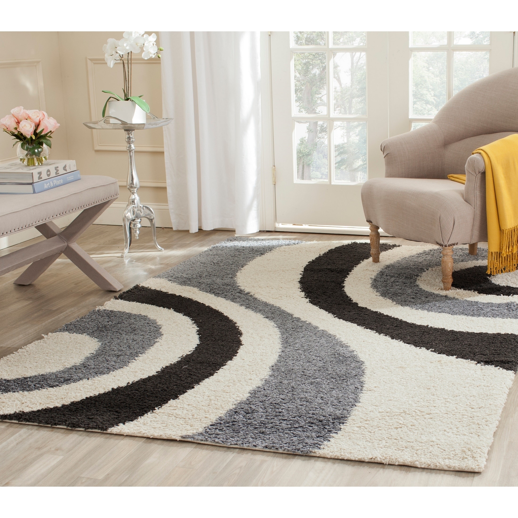 Safavieh Shag Ivory/ Grey Rug (4 X 6)