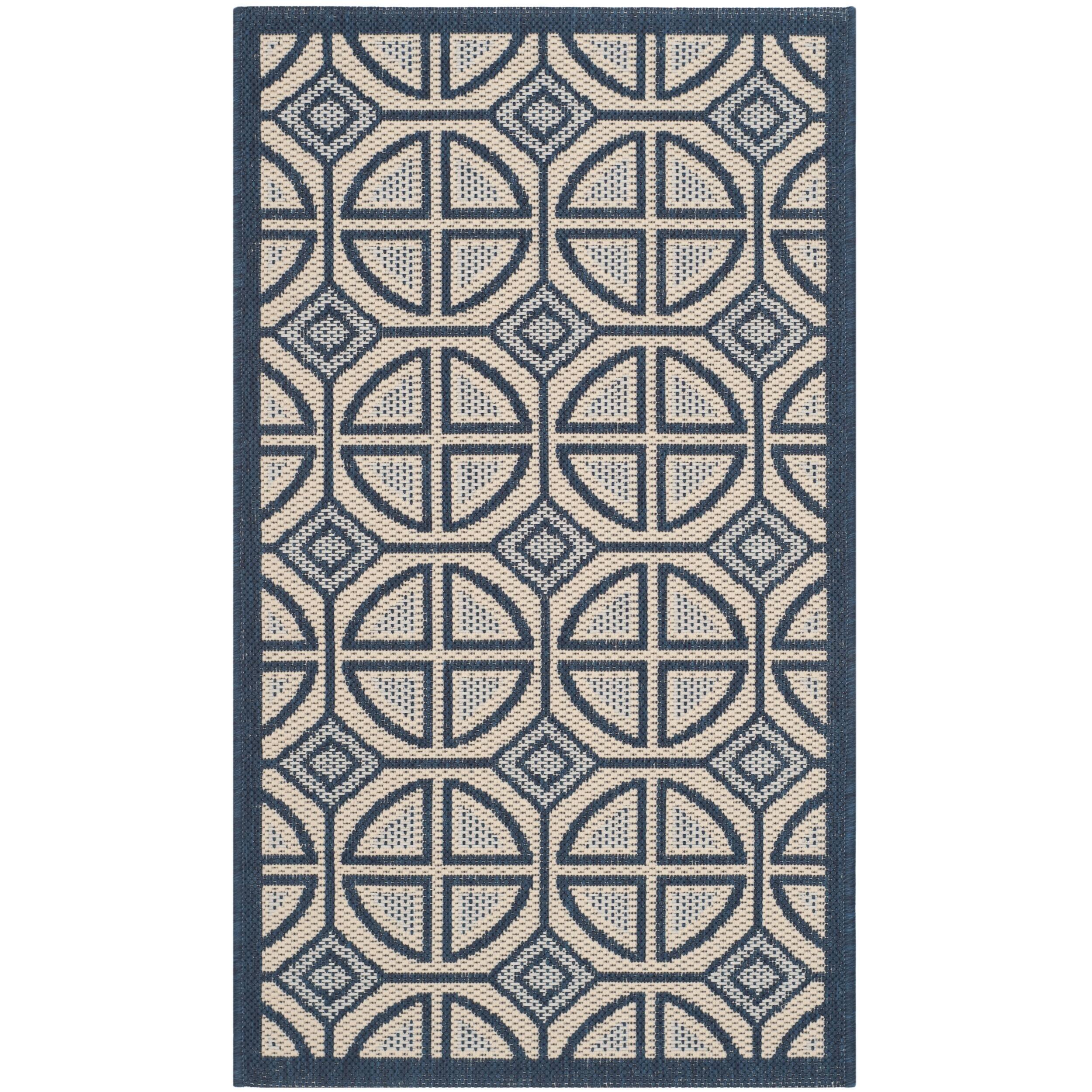 Safavieh Indoor/ Outdoor Courtyard Beige/ Navy Rug (27 X 5)