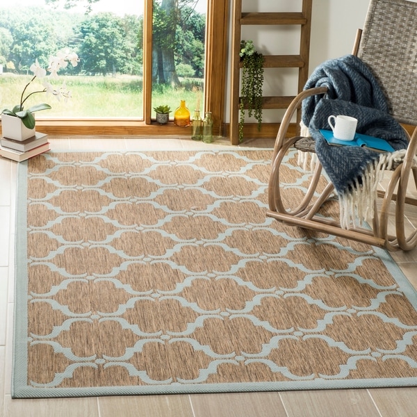 Safavieh Courtyard Moroccan Brown/ Aqua Indoor/ Outdoor Rug - 9' x 12'