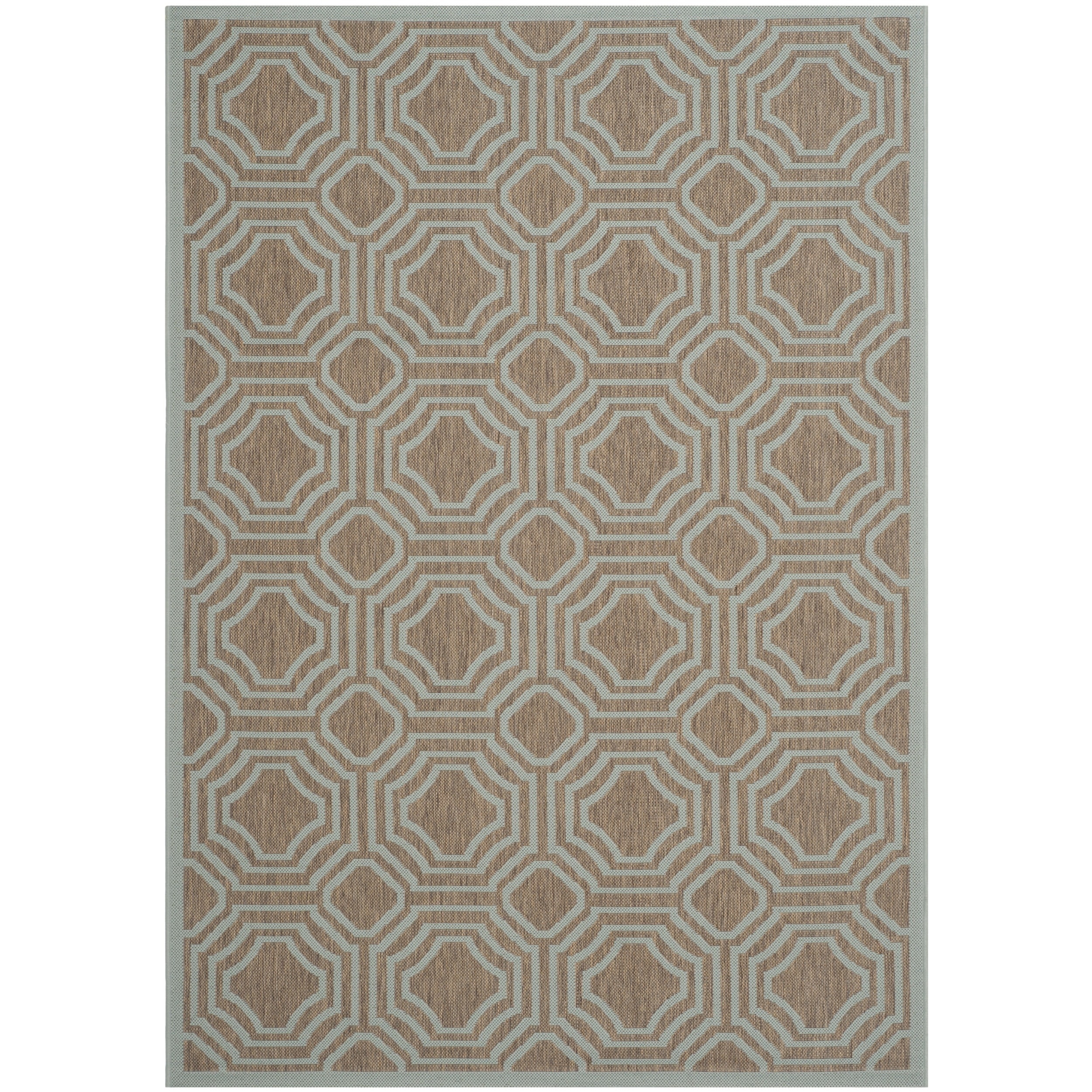 Safavieh Indoor/ Outdoor Moroccan Courtyard Brown/ Aqua Rug (9 X 12)