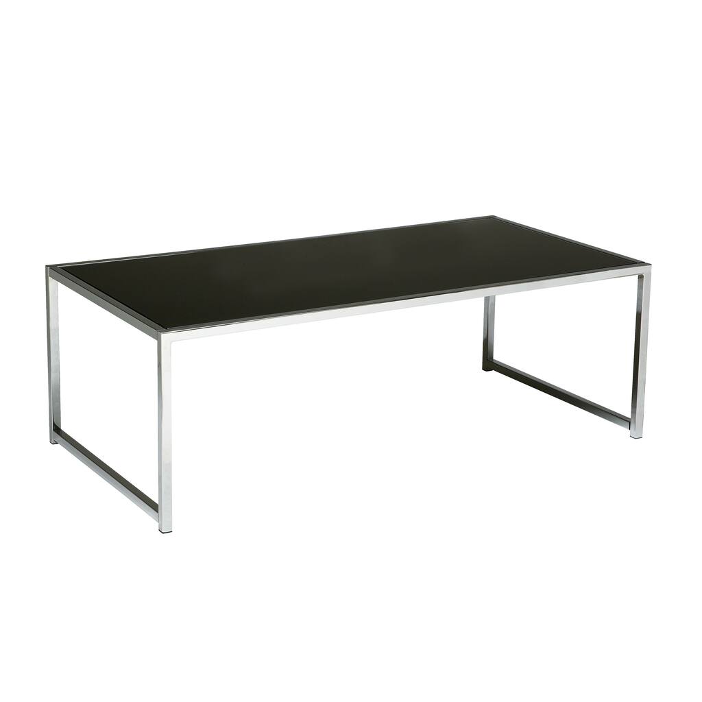 Glass and Chrome Reinforced Metal Base Coffee Table
