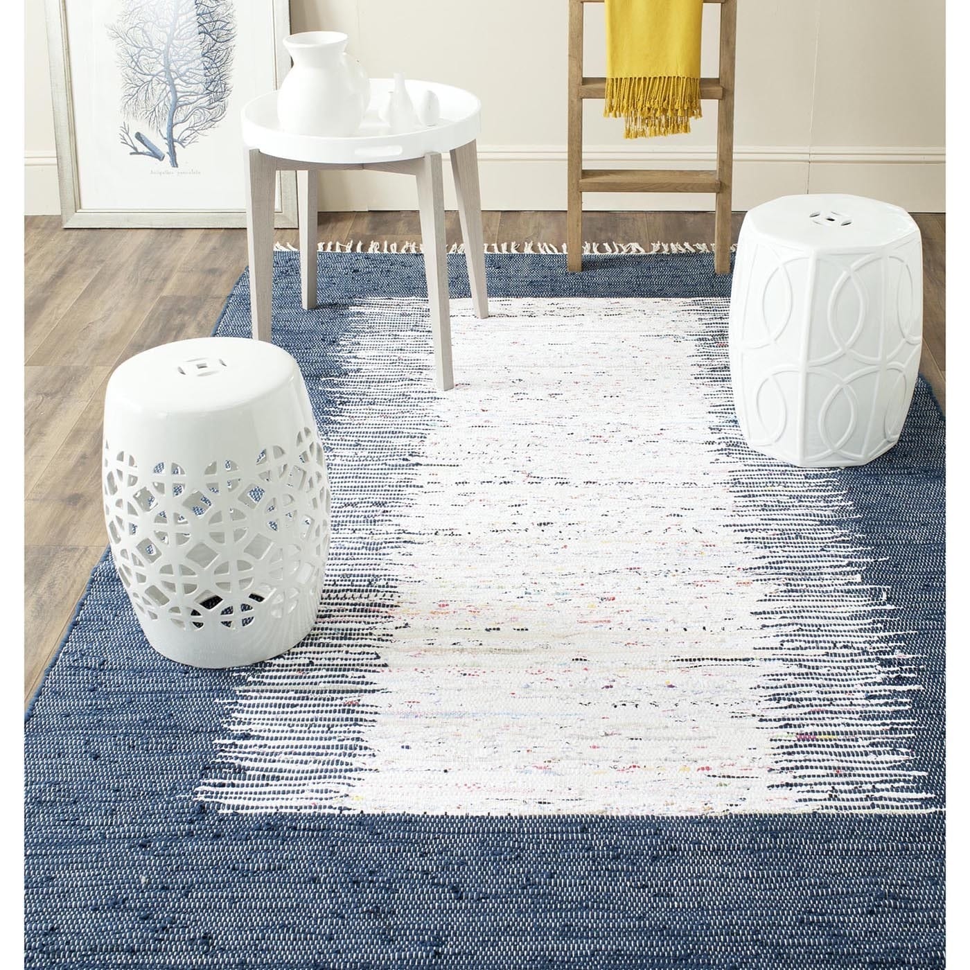 Safavieh Hand woven Montauk Ivory/ Navy Cotton Rug (6 Square)