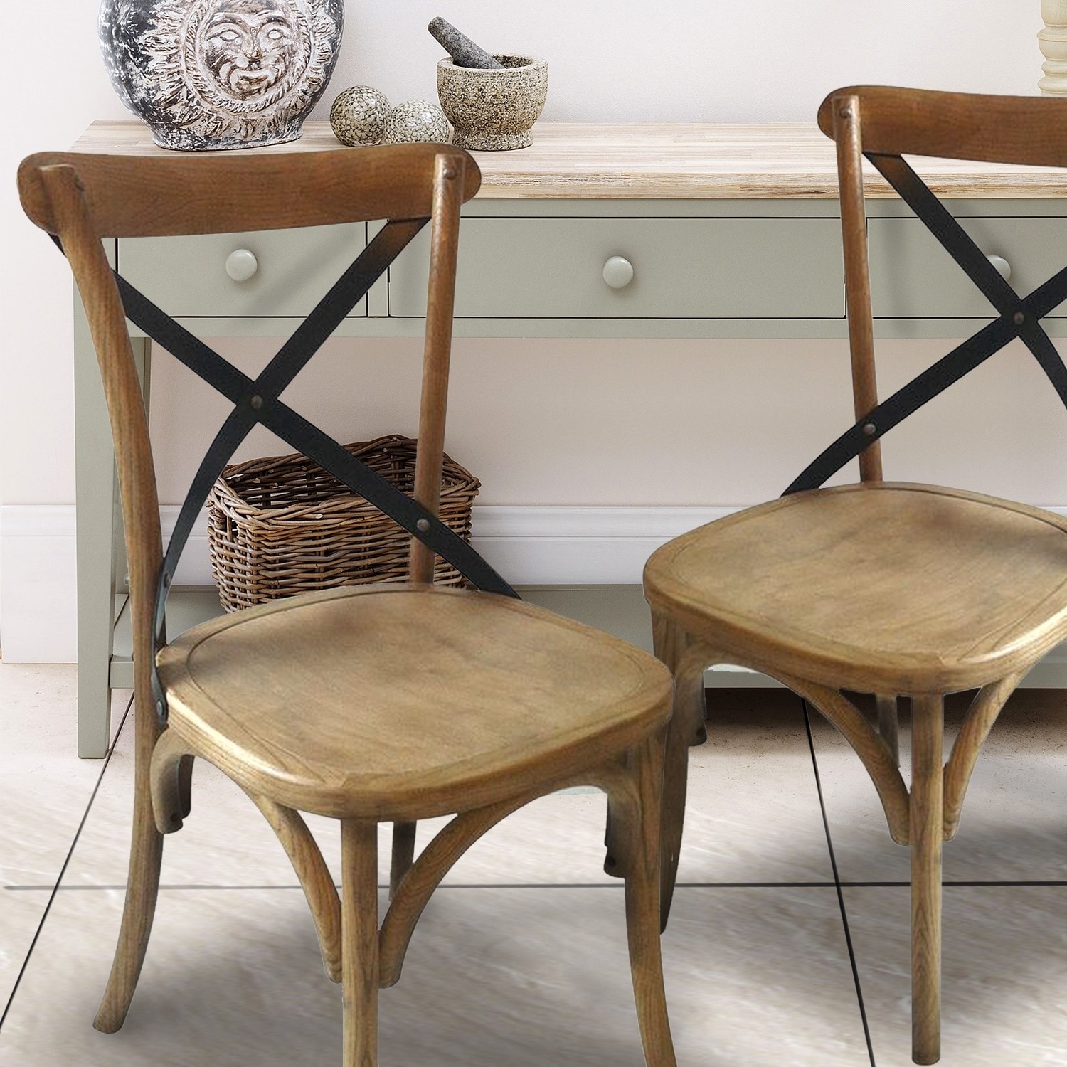 Elm Wood Antique Bistro Dining Chair (set Of 2)