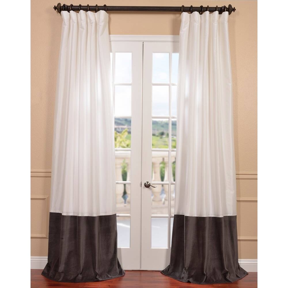 Exclusive Fabrics Eggshell Taffeta and Velvet Banded Curtain Panel - 46 x 84