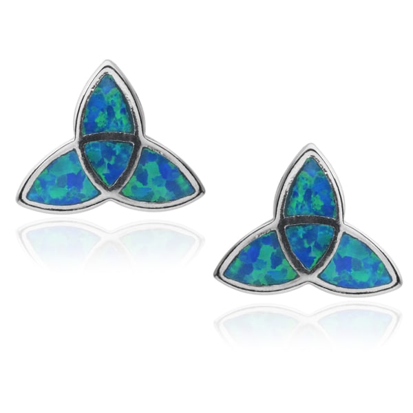 Journee Collection Sterling Silver Opal CelticTriangle Stud Earrings