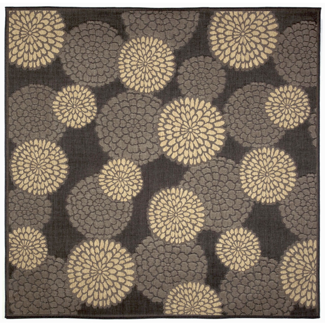 Charcoal/ Natural Floral Outdoor Rug (710 Square)