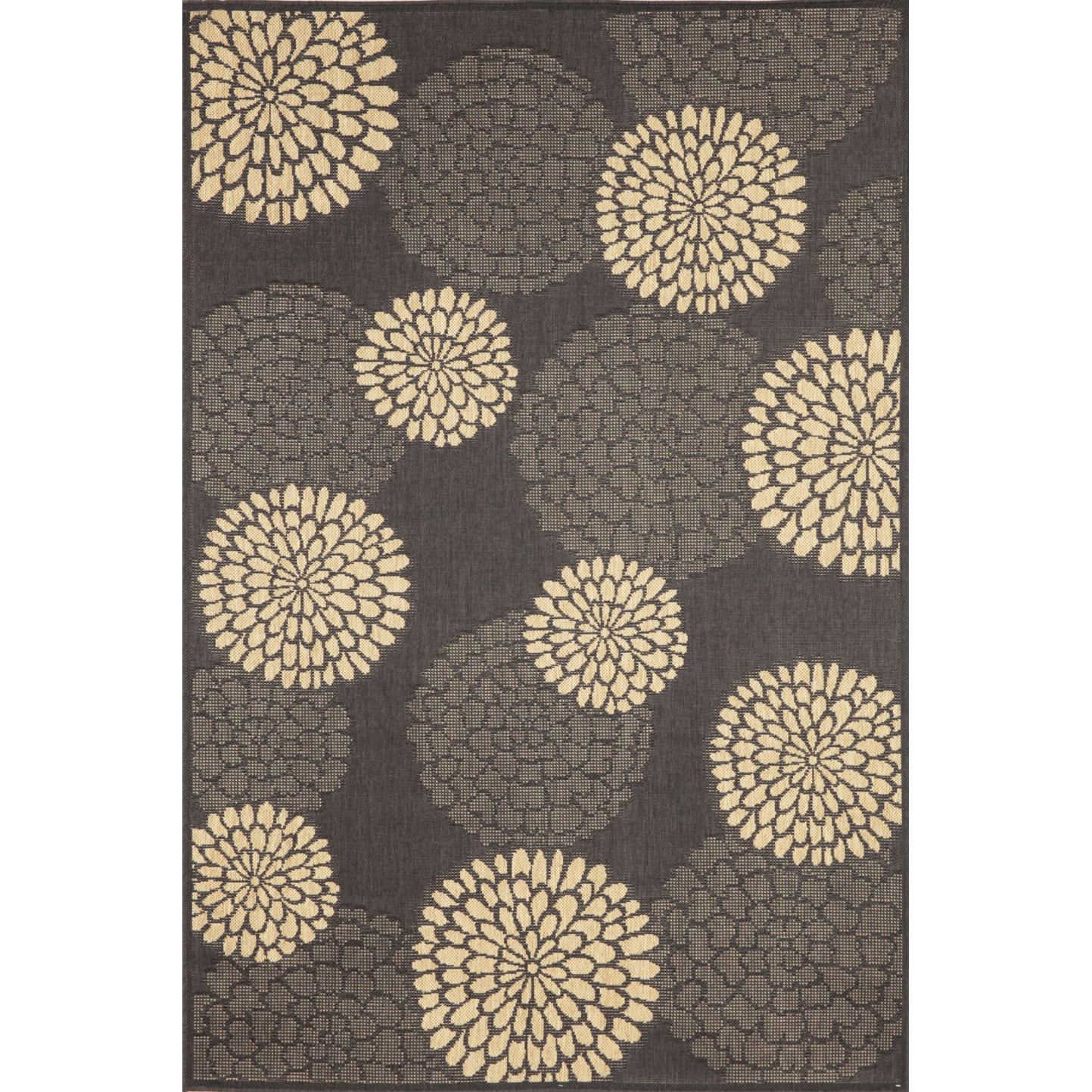 Multi Floral Charcoal Outdoor Rug (710 X 910)