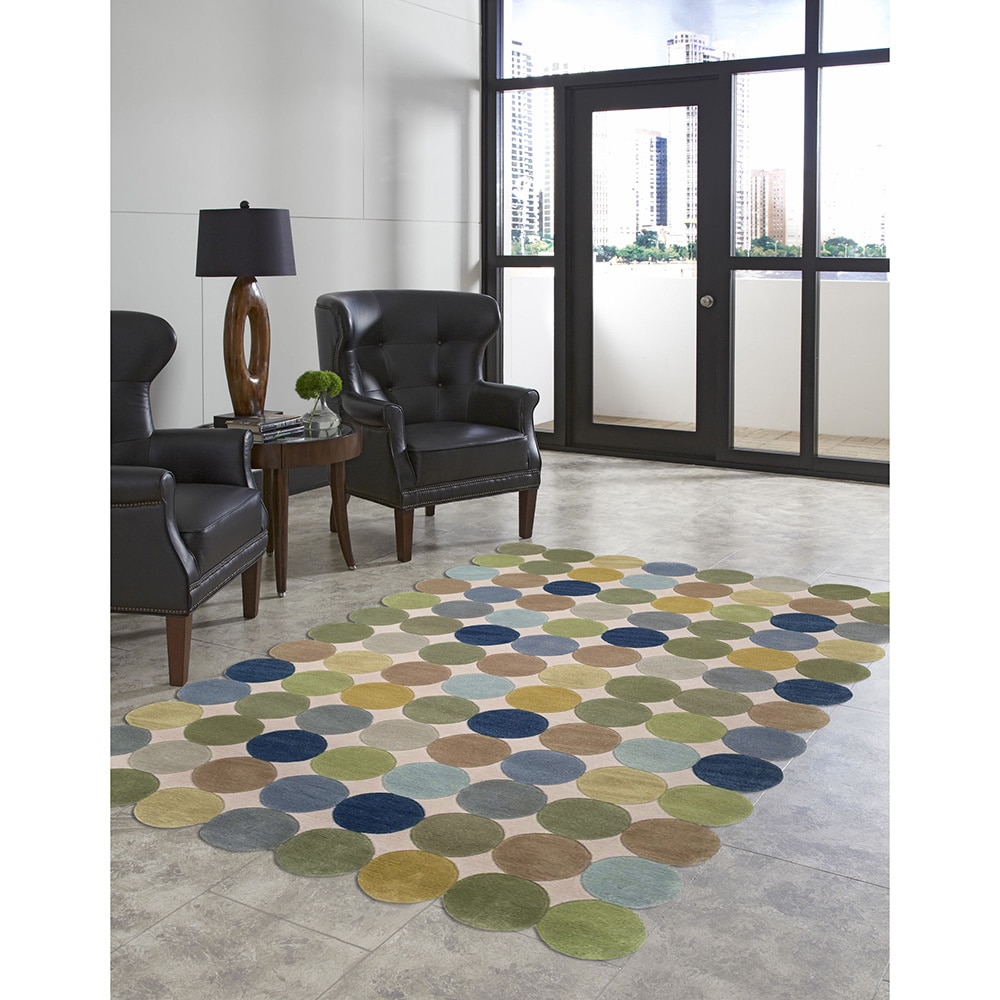 Transocean Ring Toss Blue Indoor Rug (76 X 96) Beige Size 8 x 10