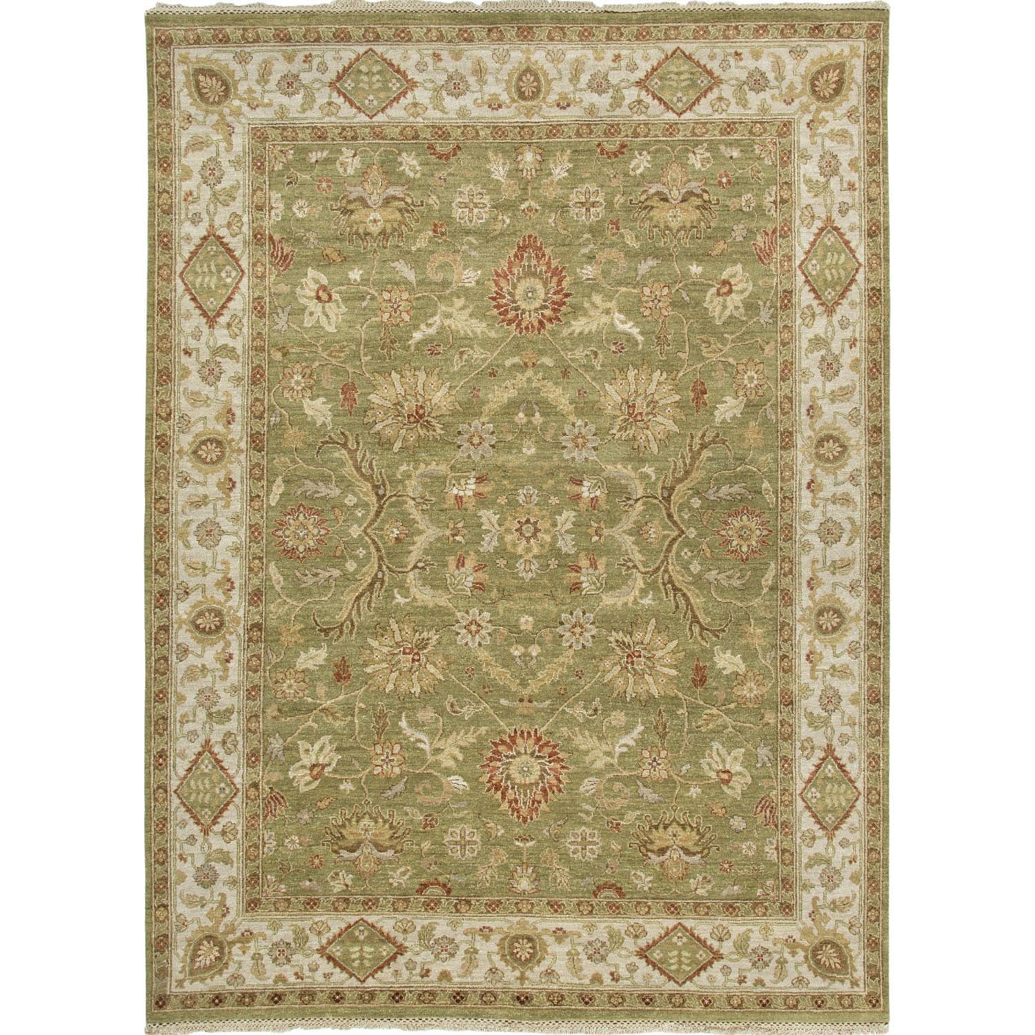 Hand knotted Green Oriental Pattern Wool Rug (10 X 14)