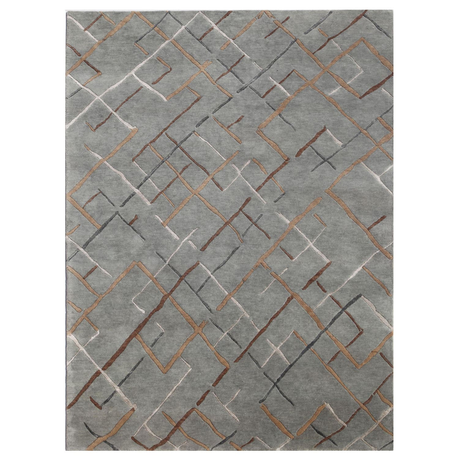 Hand knotted Blue Abstract Wool/ Silk Rug (56 X 86)