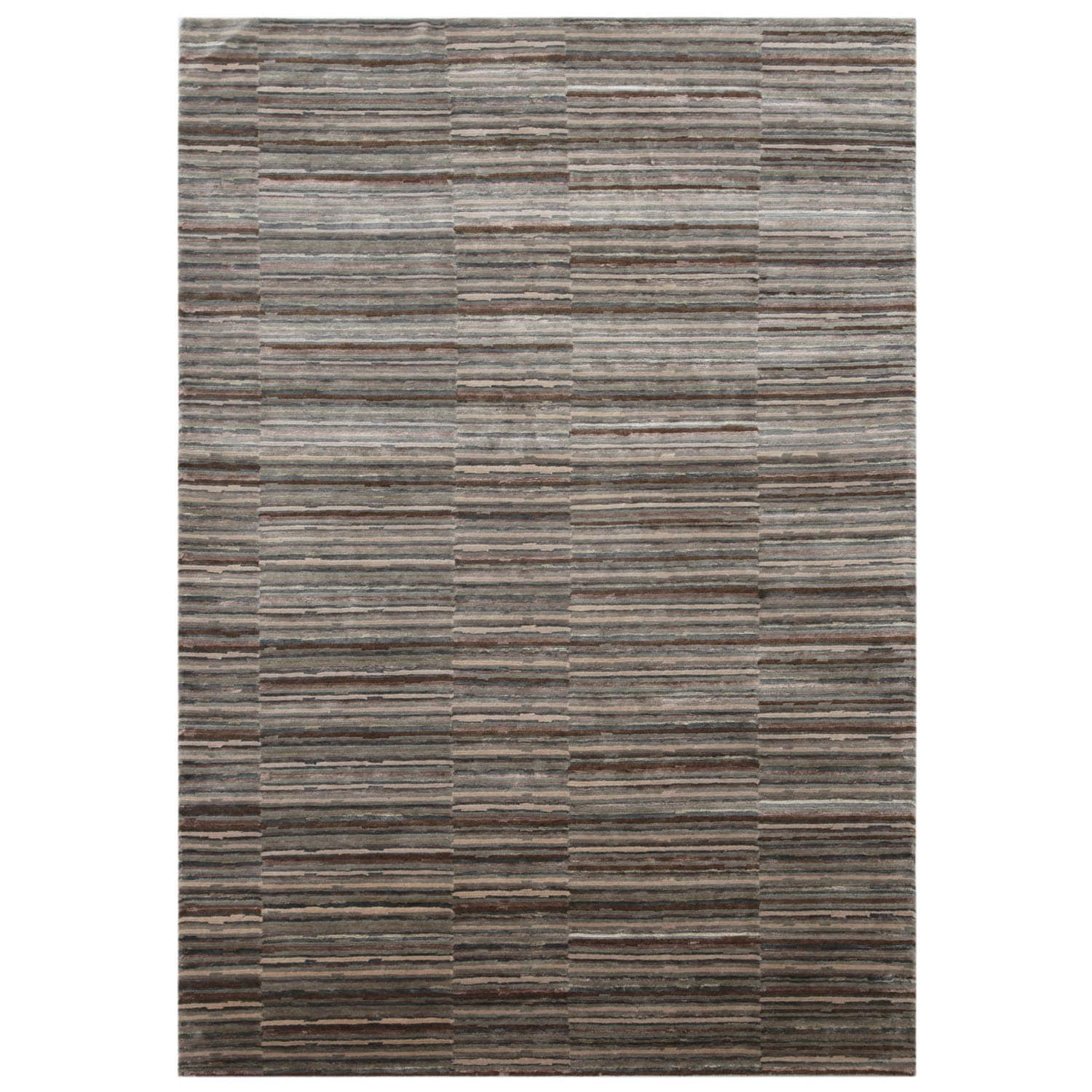 Hand knotted Blue Stripe Wool/ Silk Rug (56 X 86)