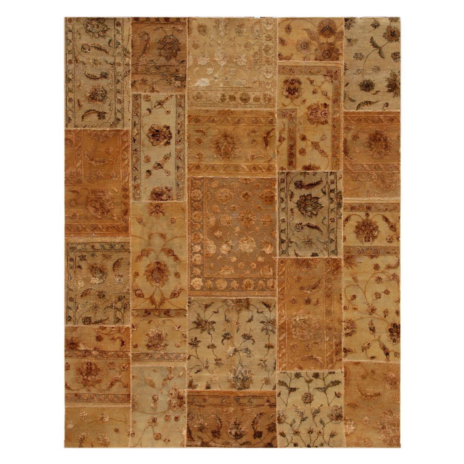 Hand knotted Beige/ Brown Abstract Pattern Wool/ Silk Rug (8 X 10)