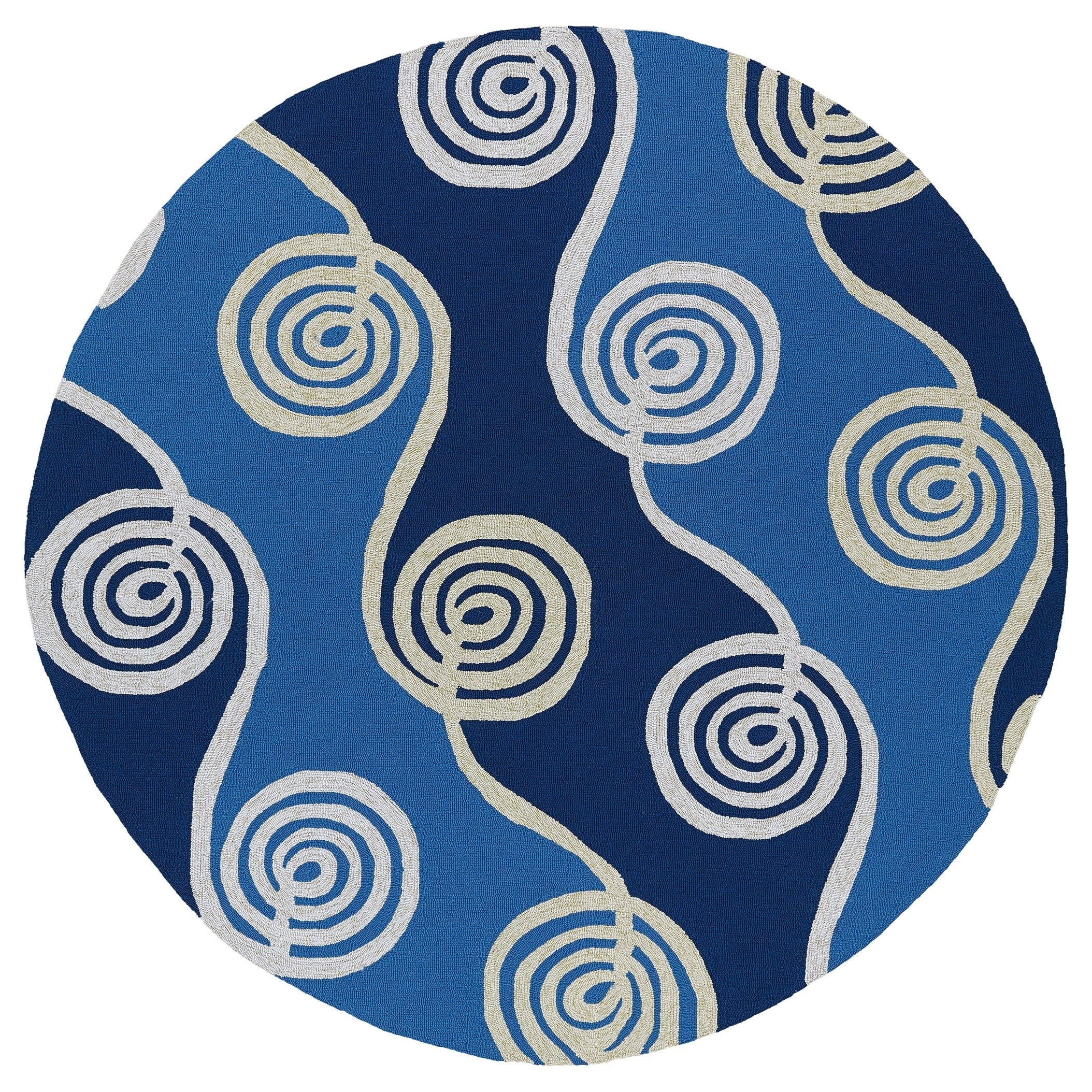 Fiesta Waves Round Blue Indoor/ Outdoor Rug (59)