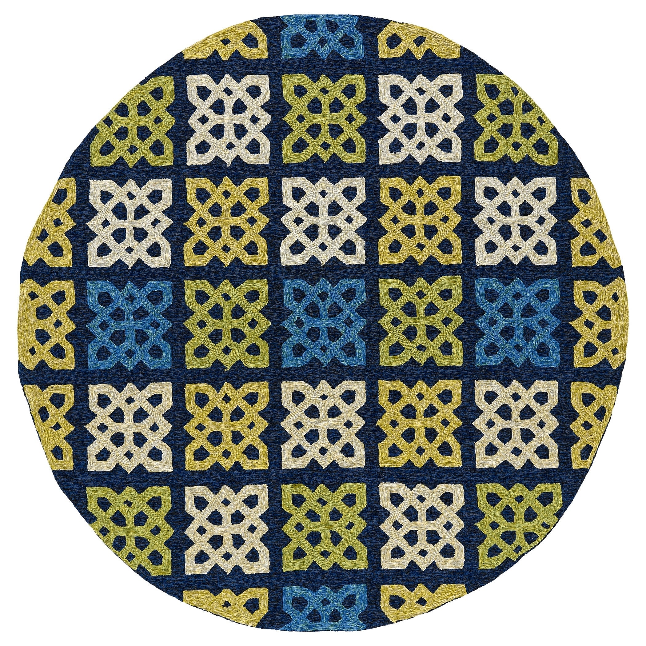 Fiesta Panel Round Blue Indoor/ Outdoor Rug (59)