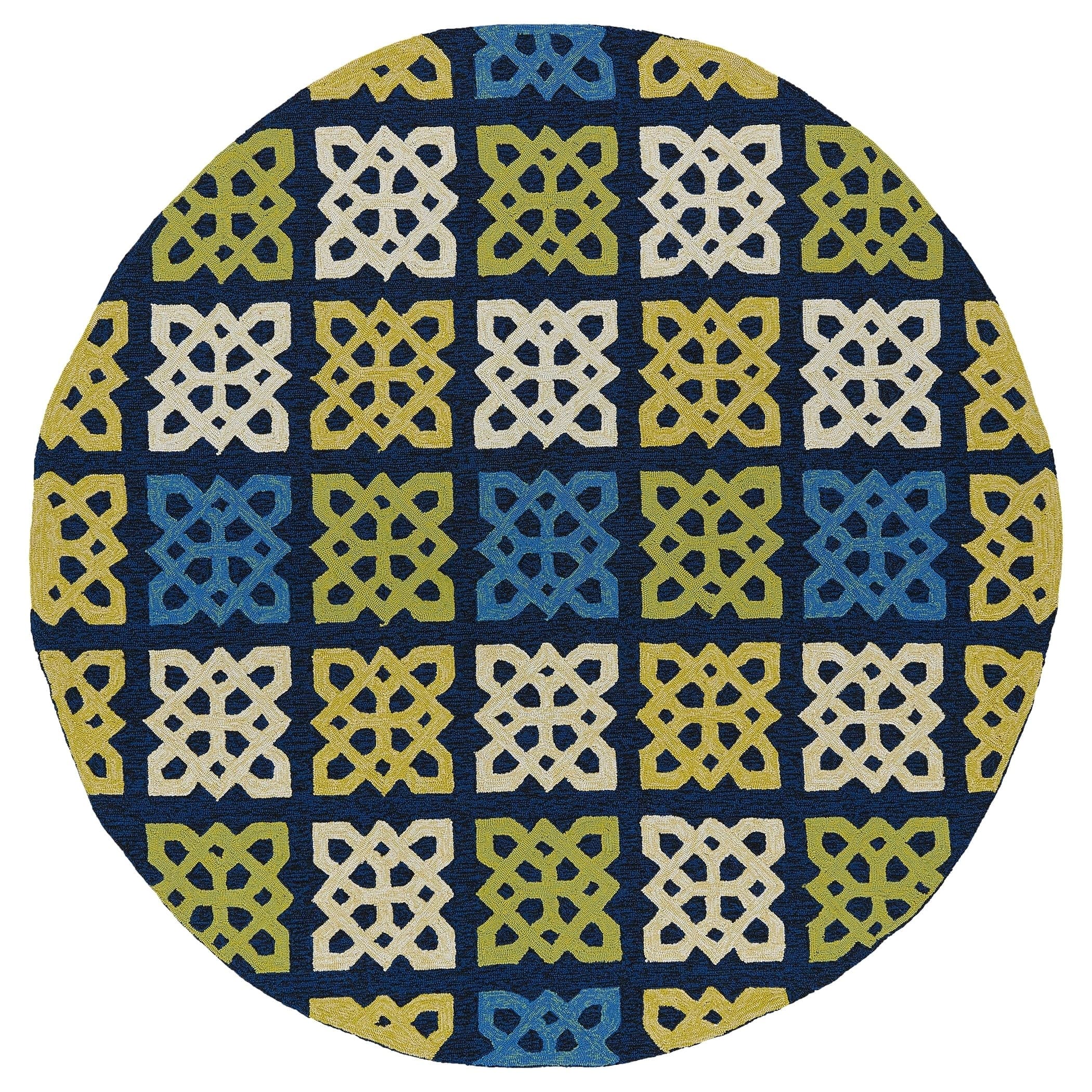 Fiesta Panel Round Blue Indoor/ Outdoor Rug (79)