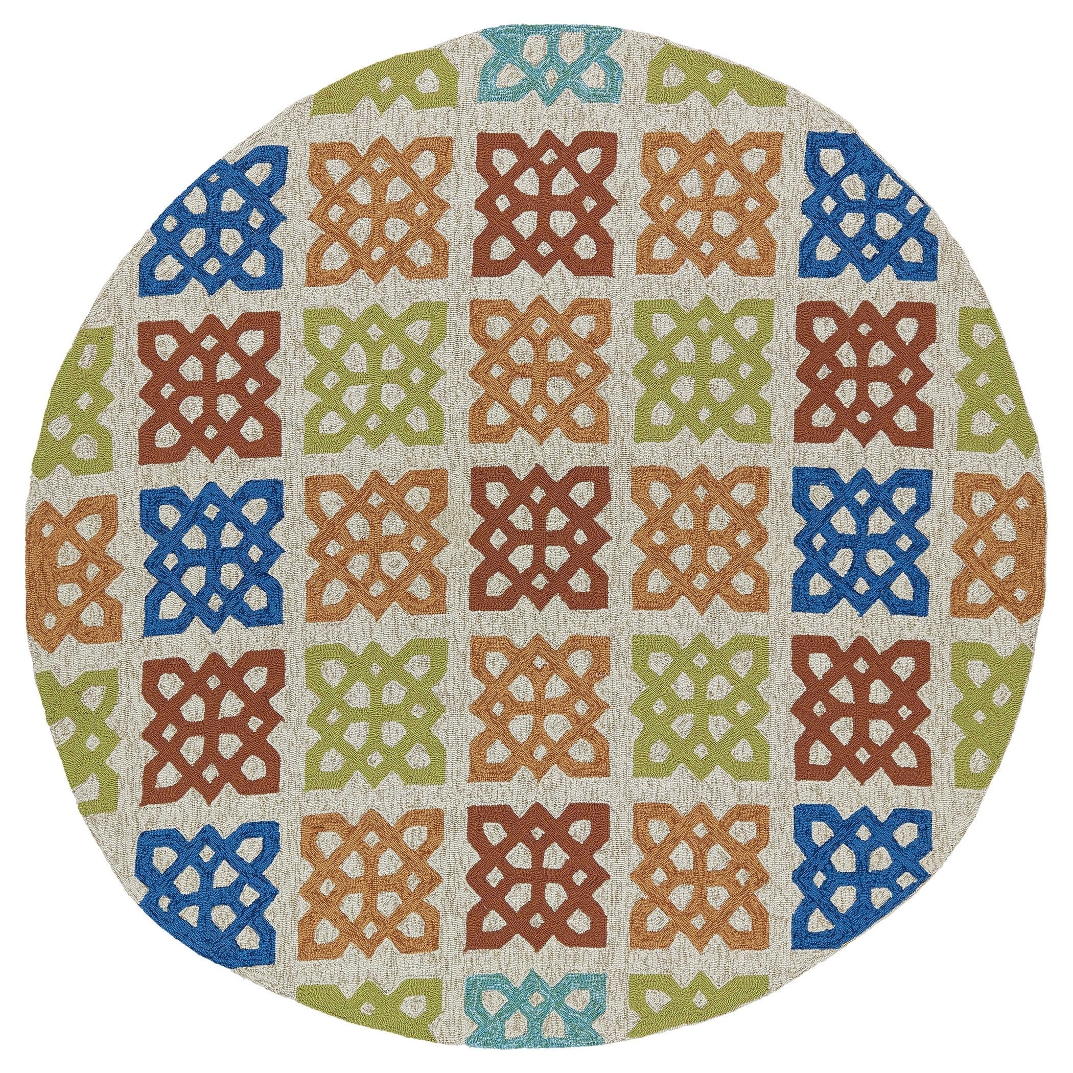 Fiesta Panel Round Sand Indoor/ Outdoor Rug (59)