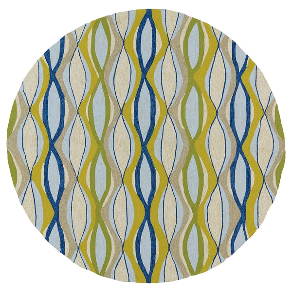 Fiesta Waves Round Multicolored Indoor/ Outdoor Rug (59)