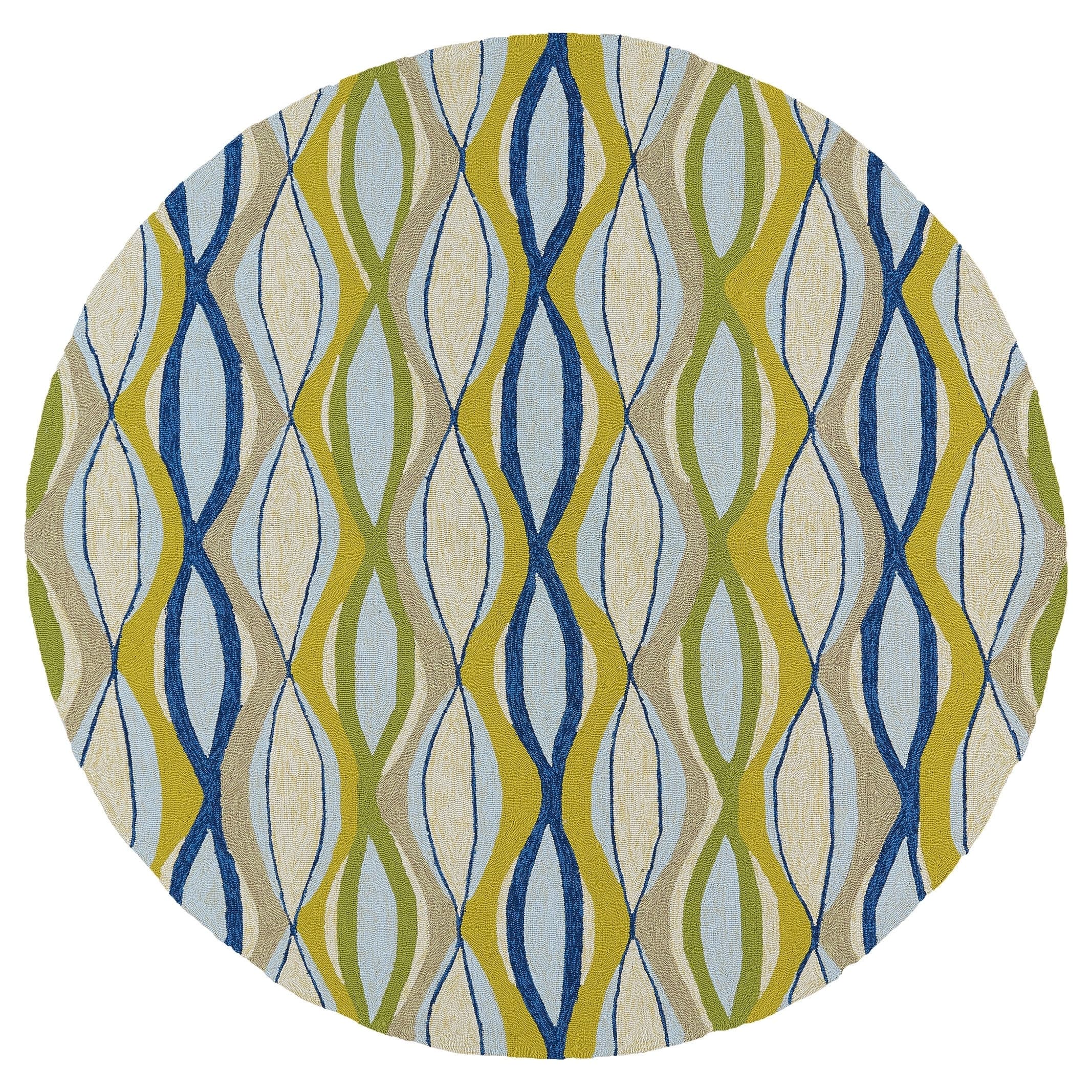 Fiesta Waves Round Multicolored Indoor/ Outdoor Rug (59)