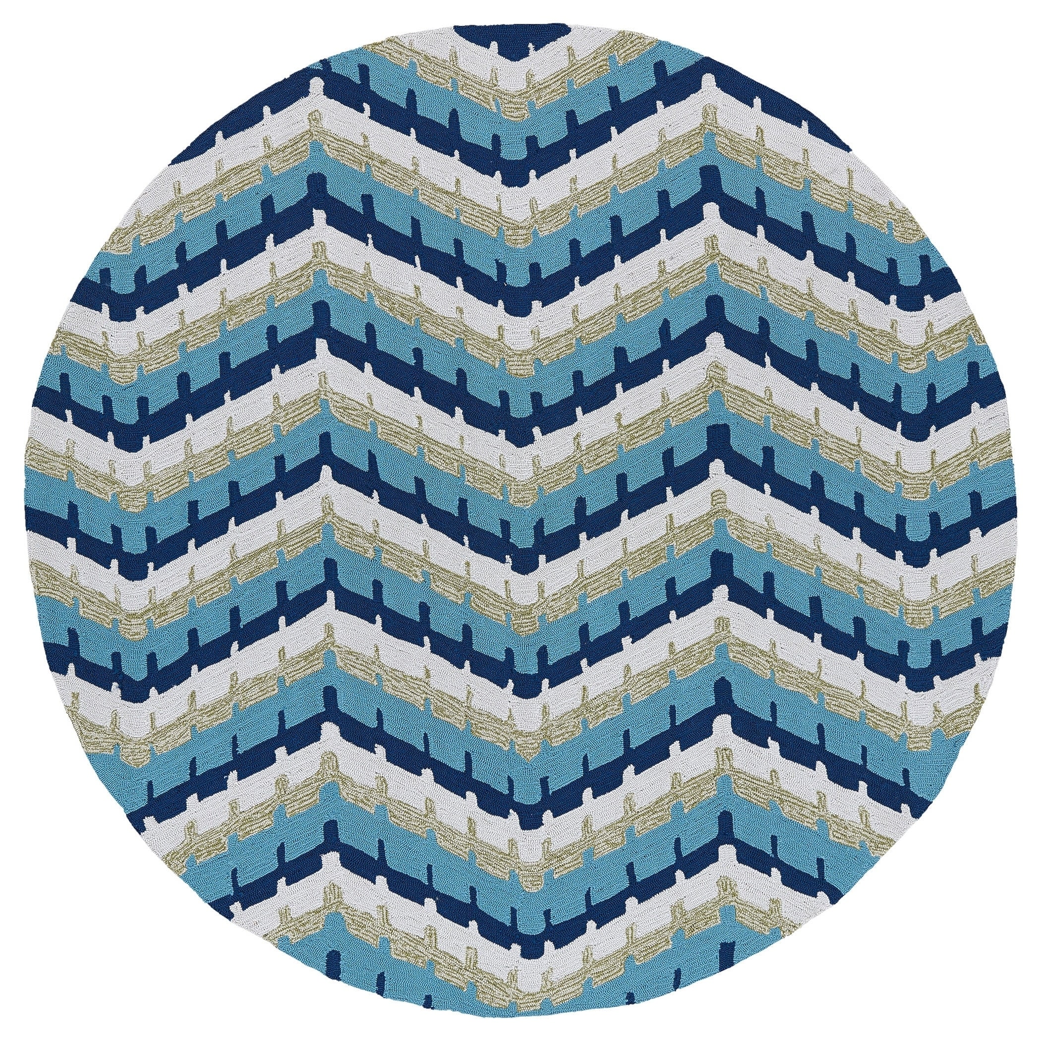 Fiesta Round Blue Chevron Indoor/ Outdoor Rug (79)