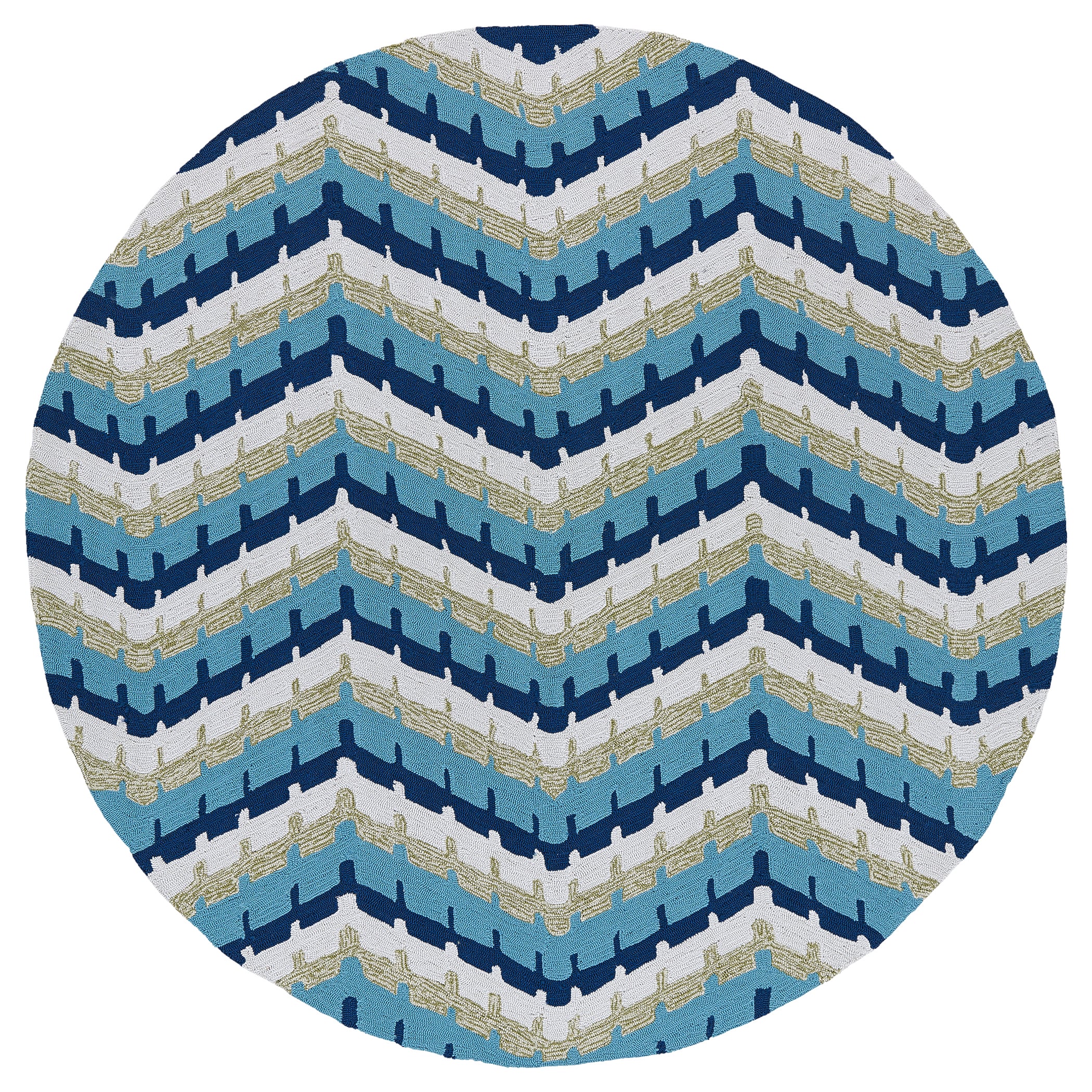 Fiesta Round Blue Chevron Indoor/ Outdoor Rug (59)