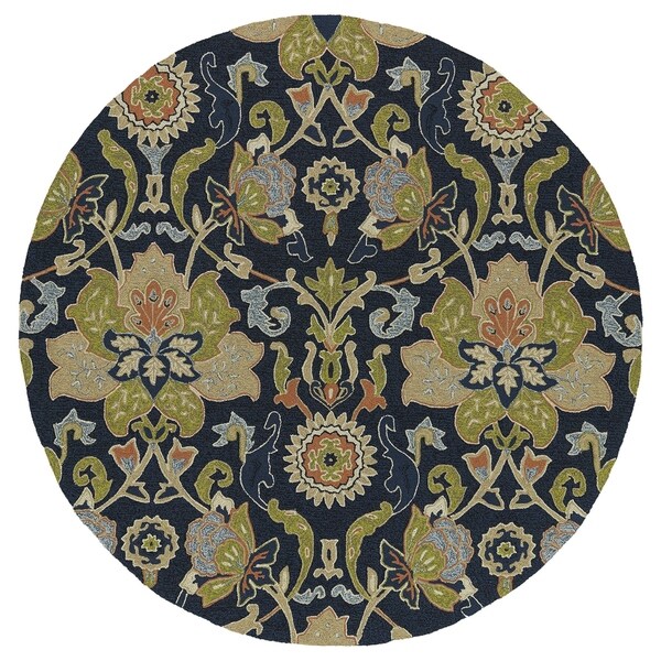 Fiesta Round Navy Flower Indoor/ Outdoor Rug - 5'9" Round